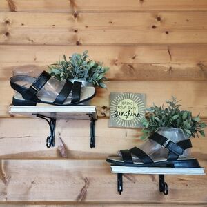 Alpine Woods Simon Black Leather Slingback Strappy Sandal Block Heel Shoe Sz 9 M